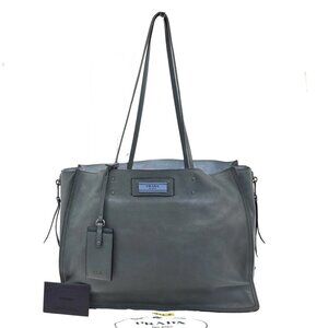 PRADA MILANO Etiquette Tote Bag Glace Calf Leather Light Blue Italy 15CA289